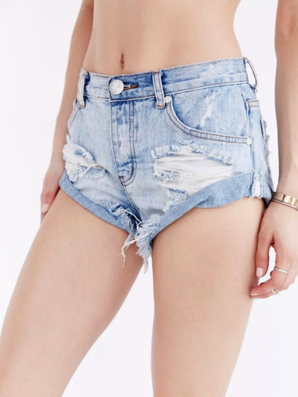 One Teaspoon Bandit Distressed High Rise Denim Shorts